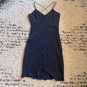 Navy Silk Midi Dress